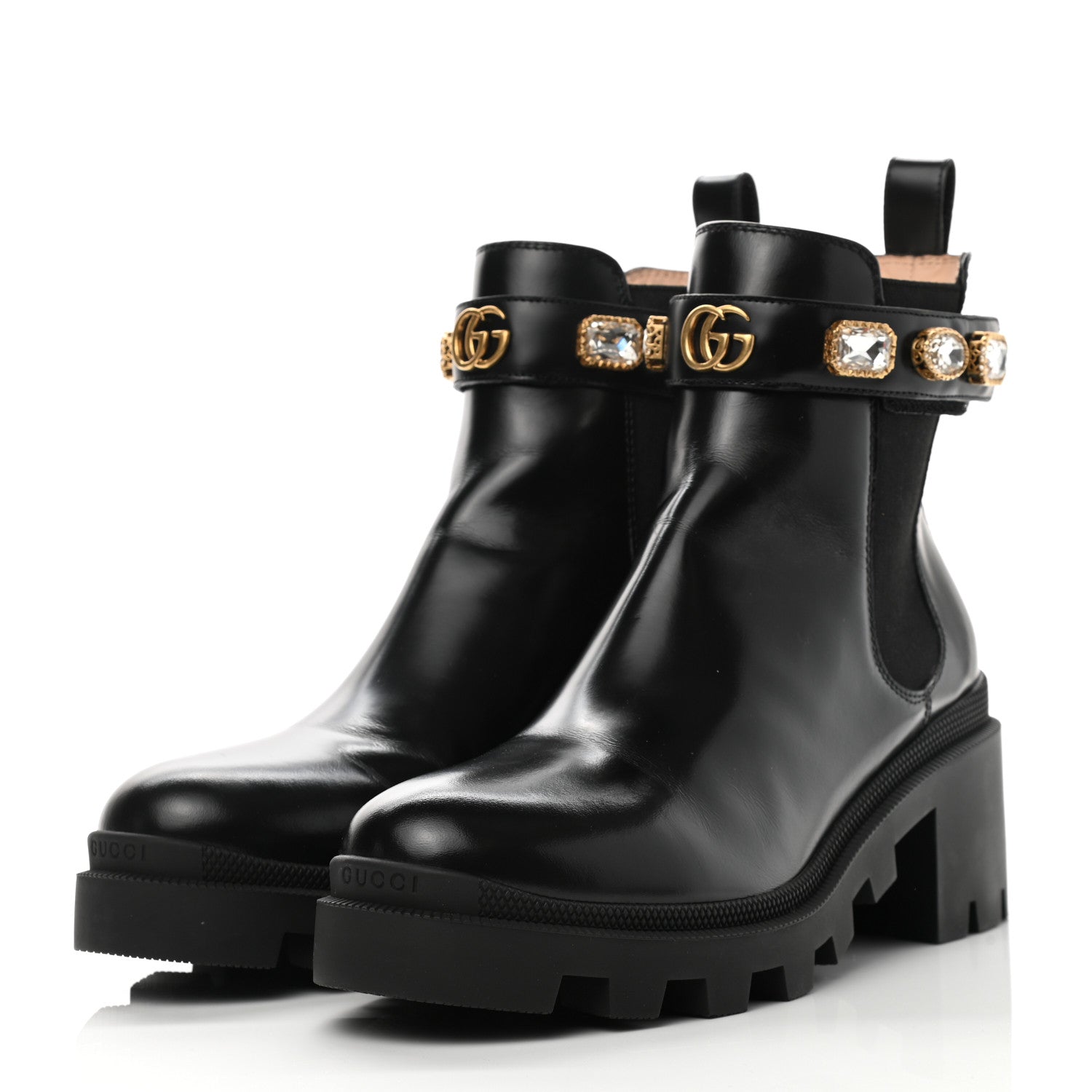 Gucci Calfskin Crystal GG Trip Chelsea Ankle Boots 40 Black 3 of 11