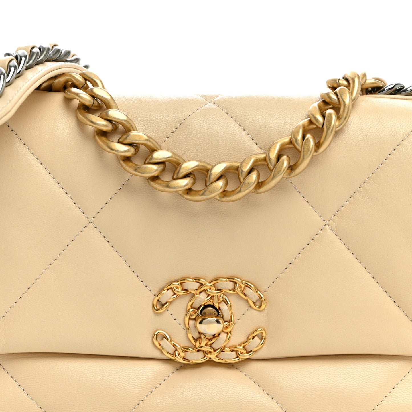 Lambskin Quilted Medium Chanel 19 Flap Light Beige