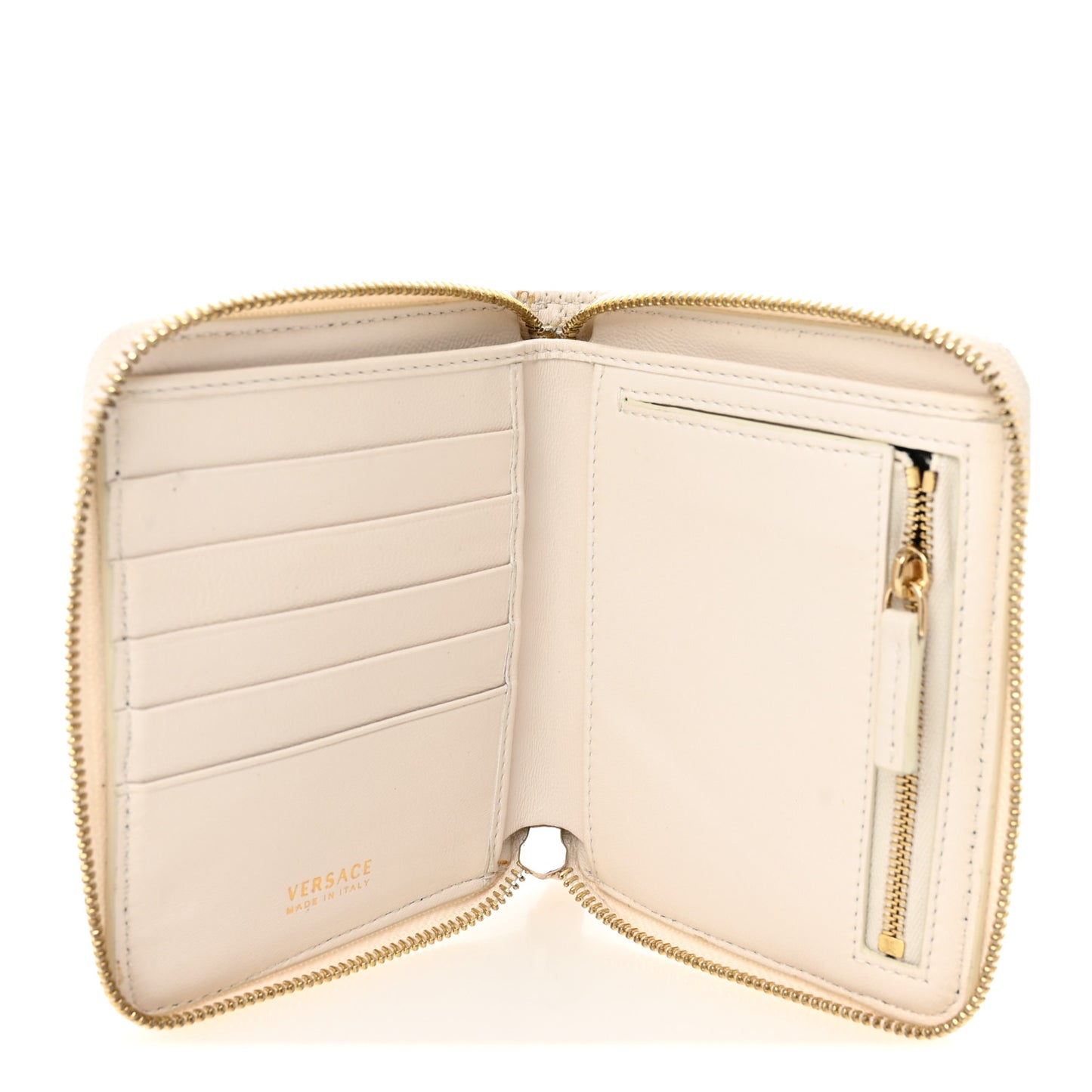 Calfskin Icon Quilted Compact Zip Around Wallet White