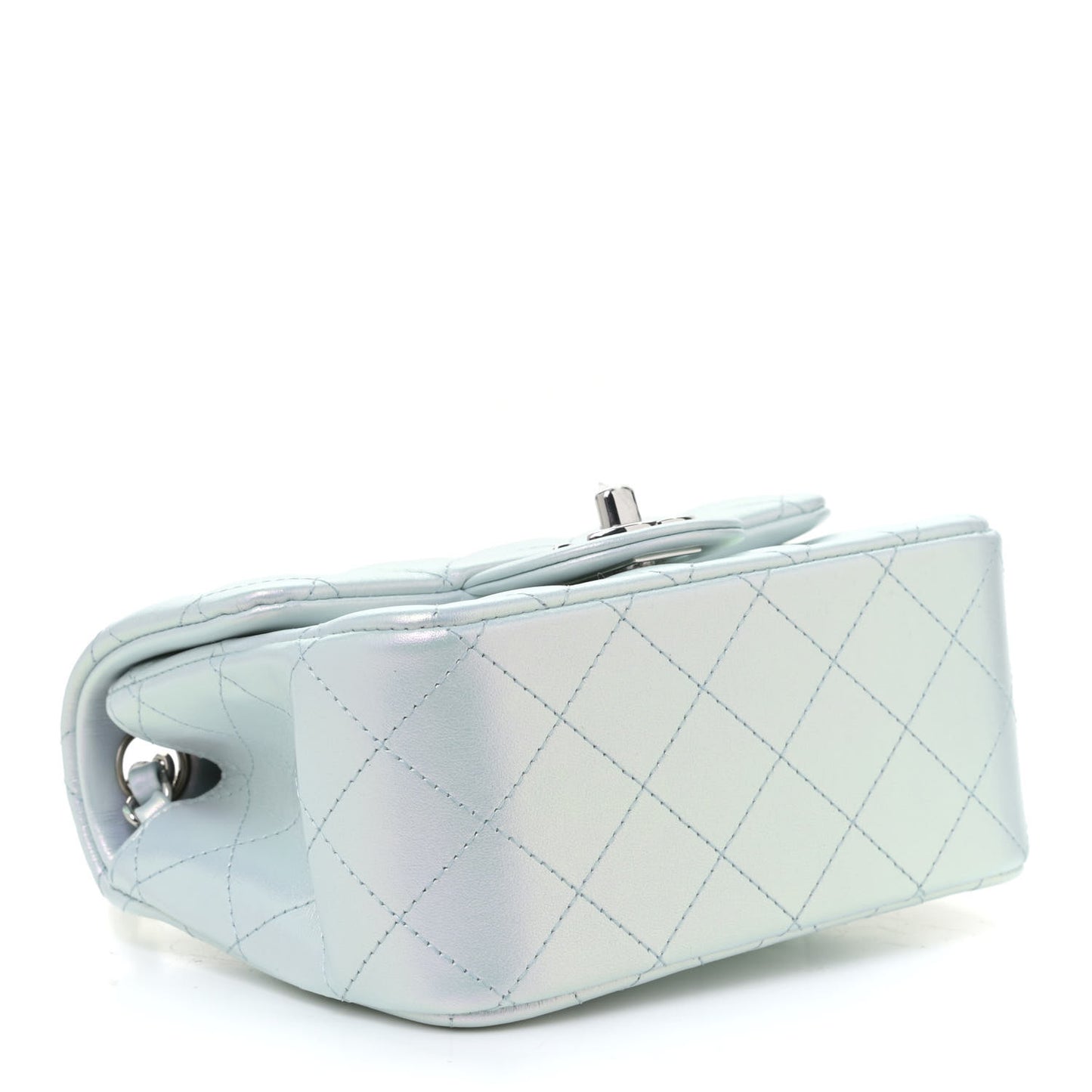 Iridescent Lambskin Quilted Mini Square Flap Light Blue