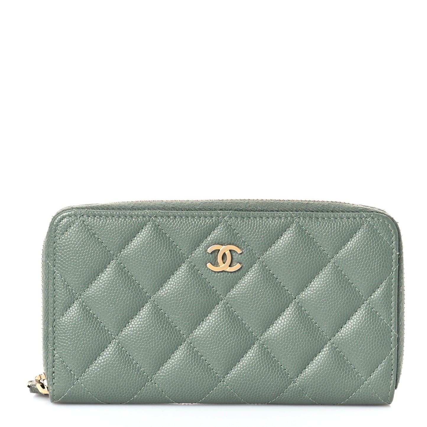 Iridescent Caviar Quilted Medium Zip Around Wallet Light Green