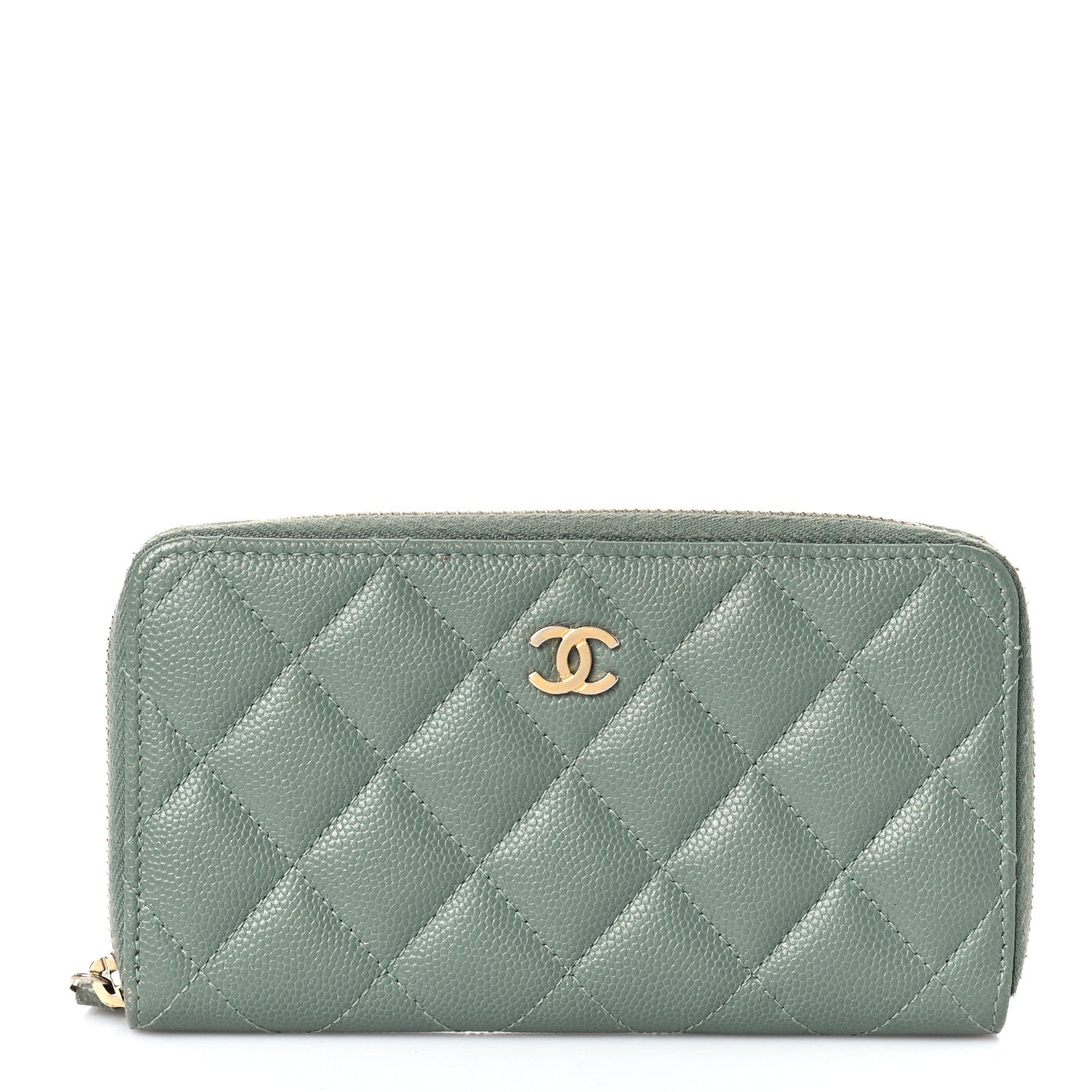 Chanel Iridescent Caviar Quilted Medium Zip Around Wallet Light Green 1 of 9