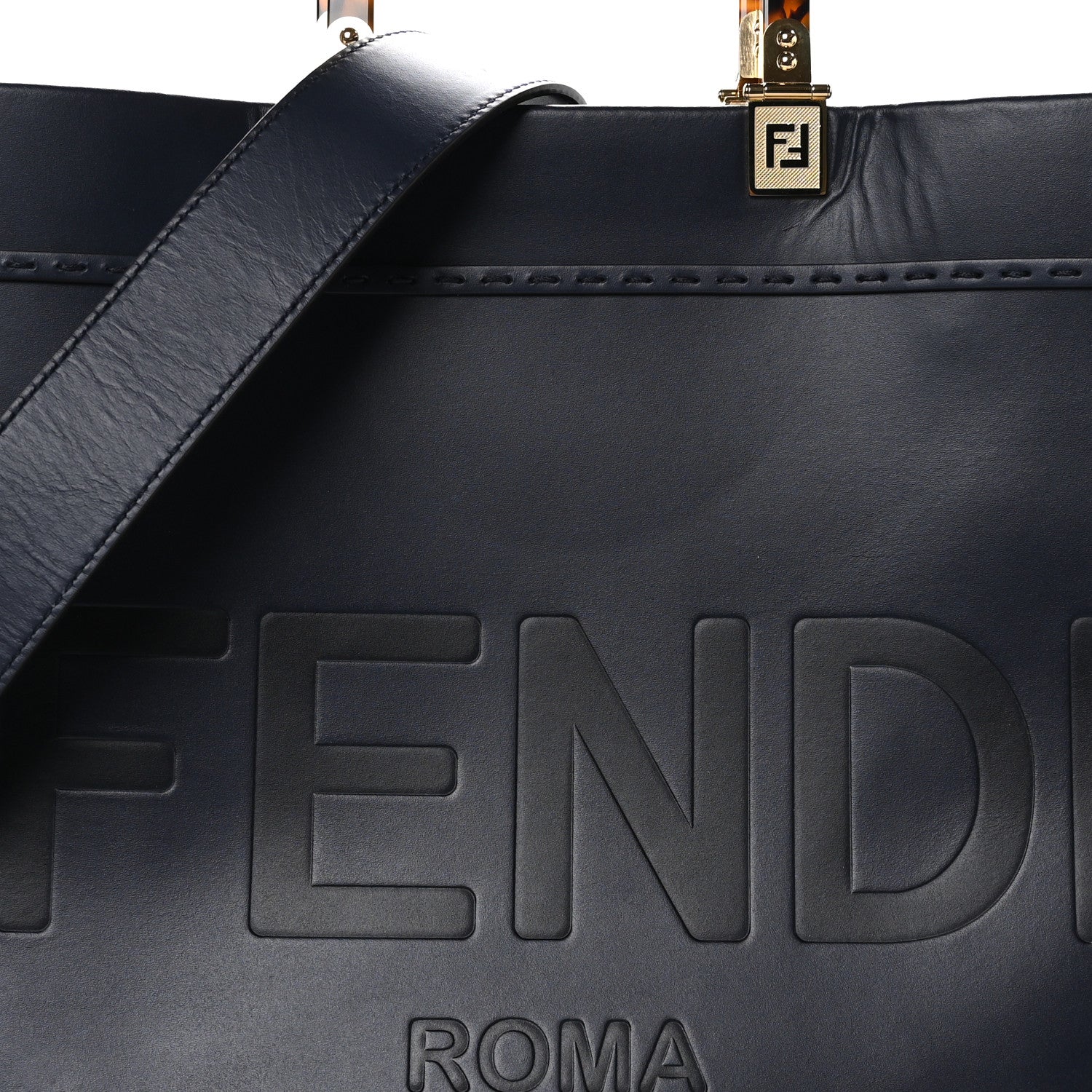 Fendi Vitello King Plexiglass Logo Embossed Medium Fendi Sunshine Shopper Tote Midnight 7 of 10