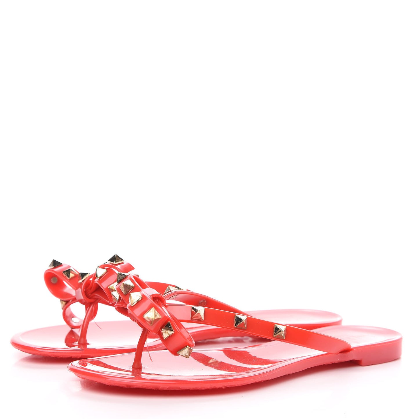 PVC Jelly Rockstud Bow Thong Sandals 36 Rosso Valentino