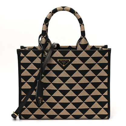 Prada Jacquard Saffiano Triangolo Symbole Embroidered Small Tote Black Corda 1 of 10