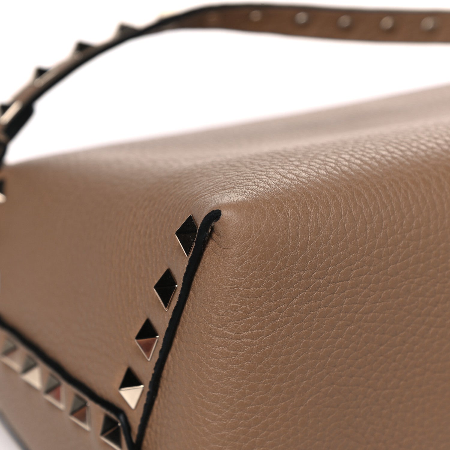 Valentino Garavani Grained Calfskin Rockstud Single Handle Flap Bag Beige 12 of 13