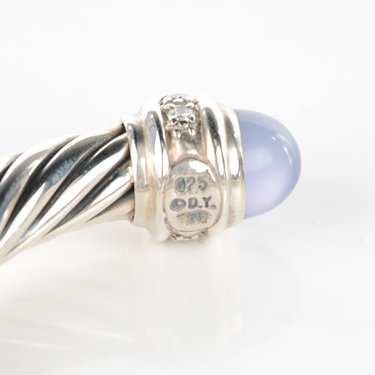 David Yurman Sterling Silver Diamond Chalcedony 7mm Cable Classics Bracelet 5 of 7