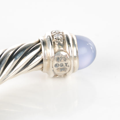 David Yurman Sterling Silver Diamond Chalcedony 7mm Cable Classics Bracelet 5 of 7