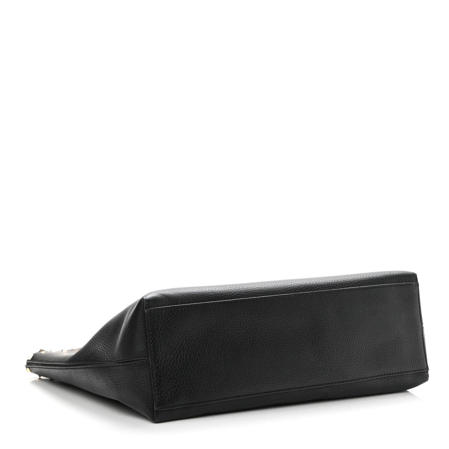 Grained Calfskin Rockstud Shoulder Tote Black