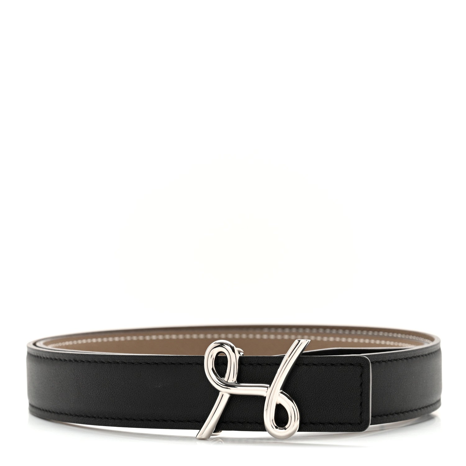 Hermes Swift Epsom 24mm H Cursives Belt 75 30 Black Etoupe 1 of 10