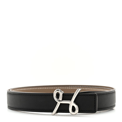 Hermes Swift Epsom 24mm H Cursives Belt 75 30 Black Etoupe 1 of 10