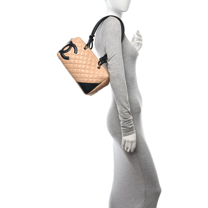 Chanel Calfskin Quilted Large Cambon Bowler Beige Black 2 of 11