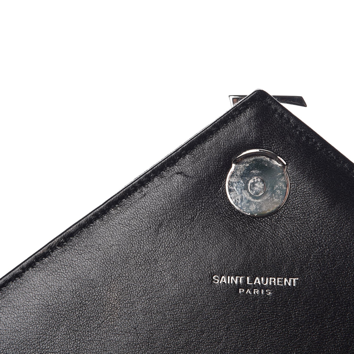 Saint Laurent Denim Mixed Matelasse Triquilt Large Monogram Envelope Satchel Black 9 of 10