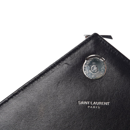 Saint Laurent Denim Mixed Matelasse Triquilt Large Monogram Envelope Satchel Black 9 of 10