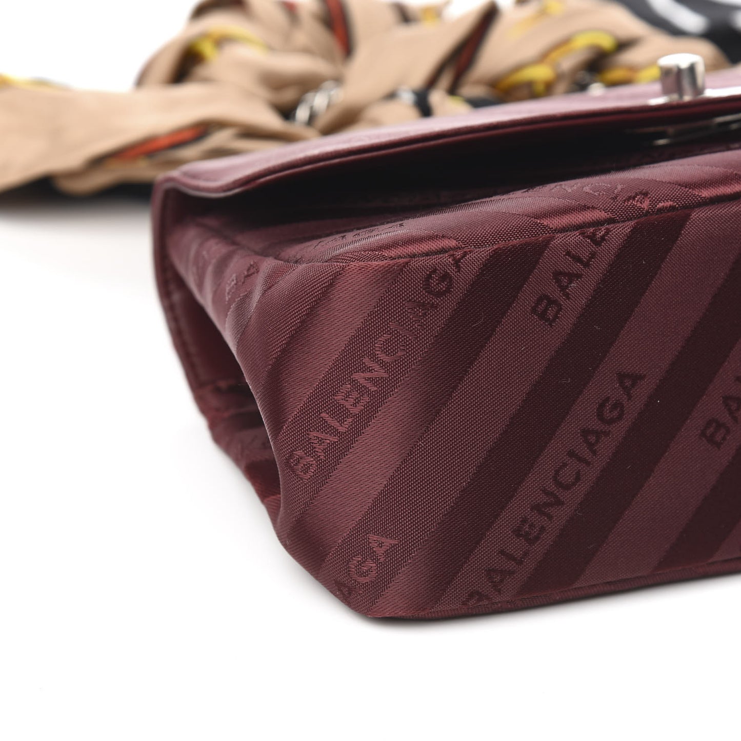 Nylon Jacquard Diagonal Logo Small Scarf Lock Chain Shoulder Bag Rouge Bordeaux Black Beige