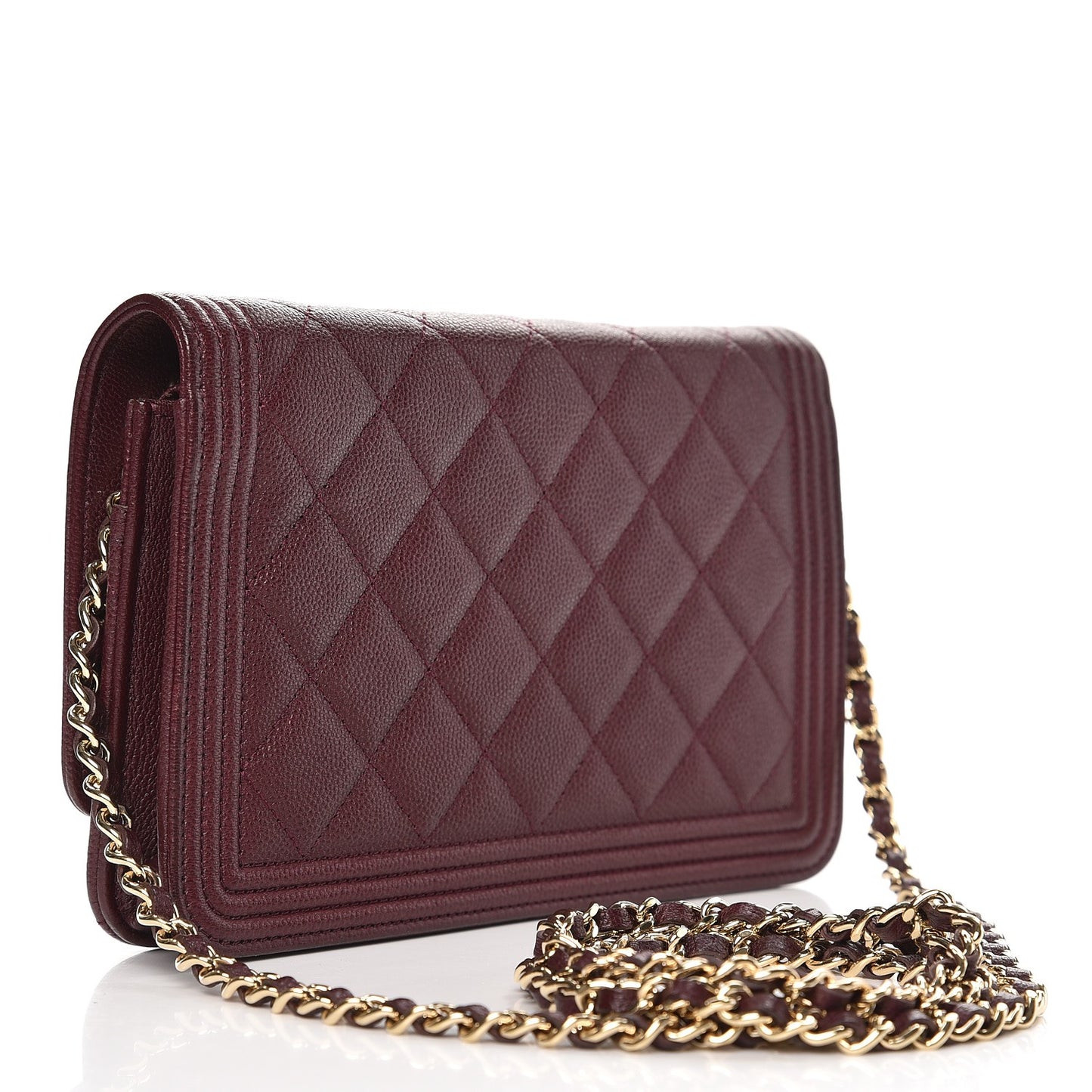 Caviar Quilted Boy Wallet On Chain WOC Dark Purple