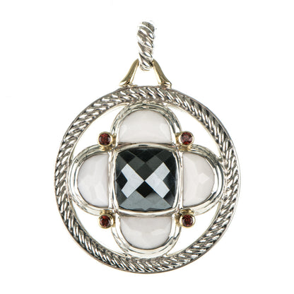 David Yurman Sterling Silver 14K Yellow Gold White Agate Hematite Garnet Half Moon Renaissance Enhancer Pendant 1 of 5