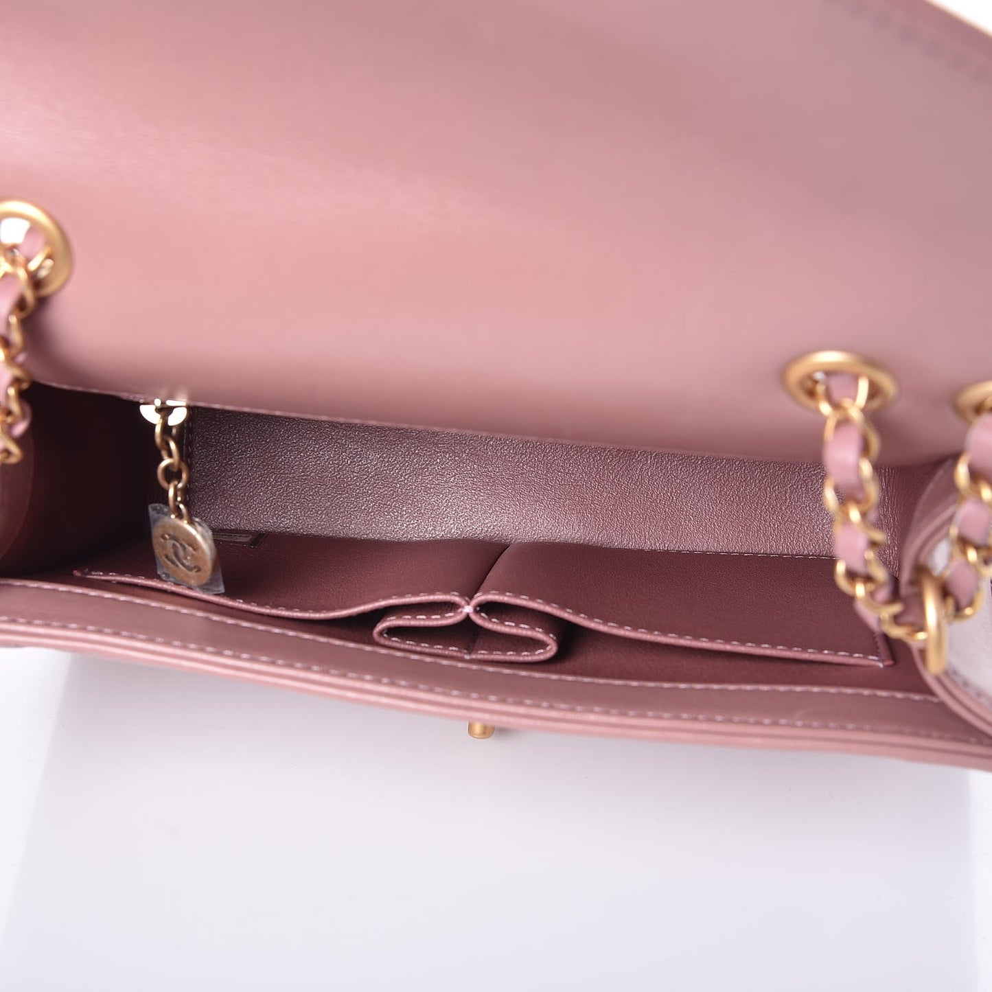 Lambskin Chevron Quilted Flap Beige
