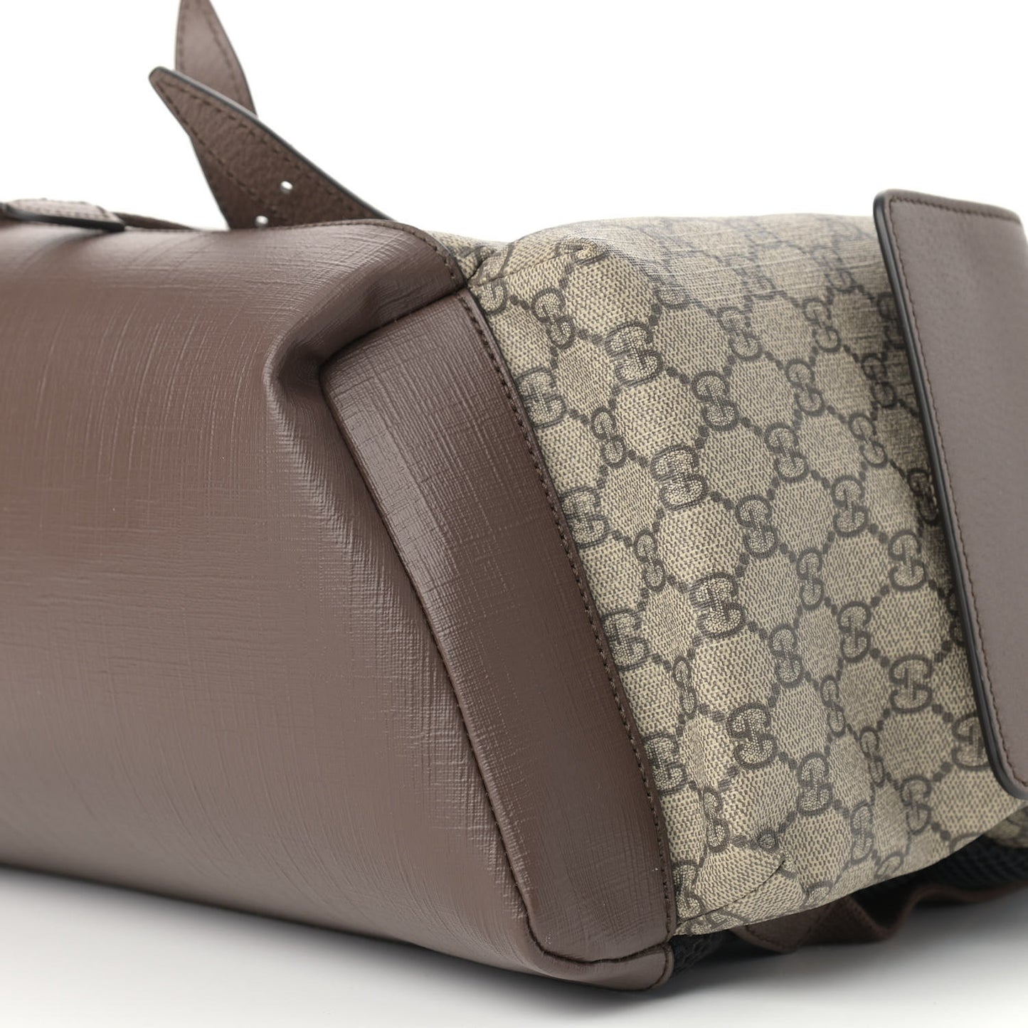 GG Supreme Monogram Medium Ophidia Double Buckle Backpack Brown