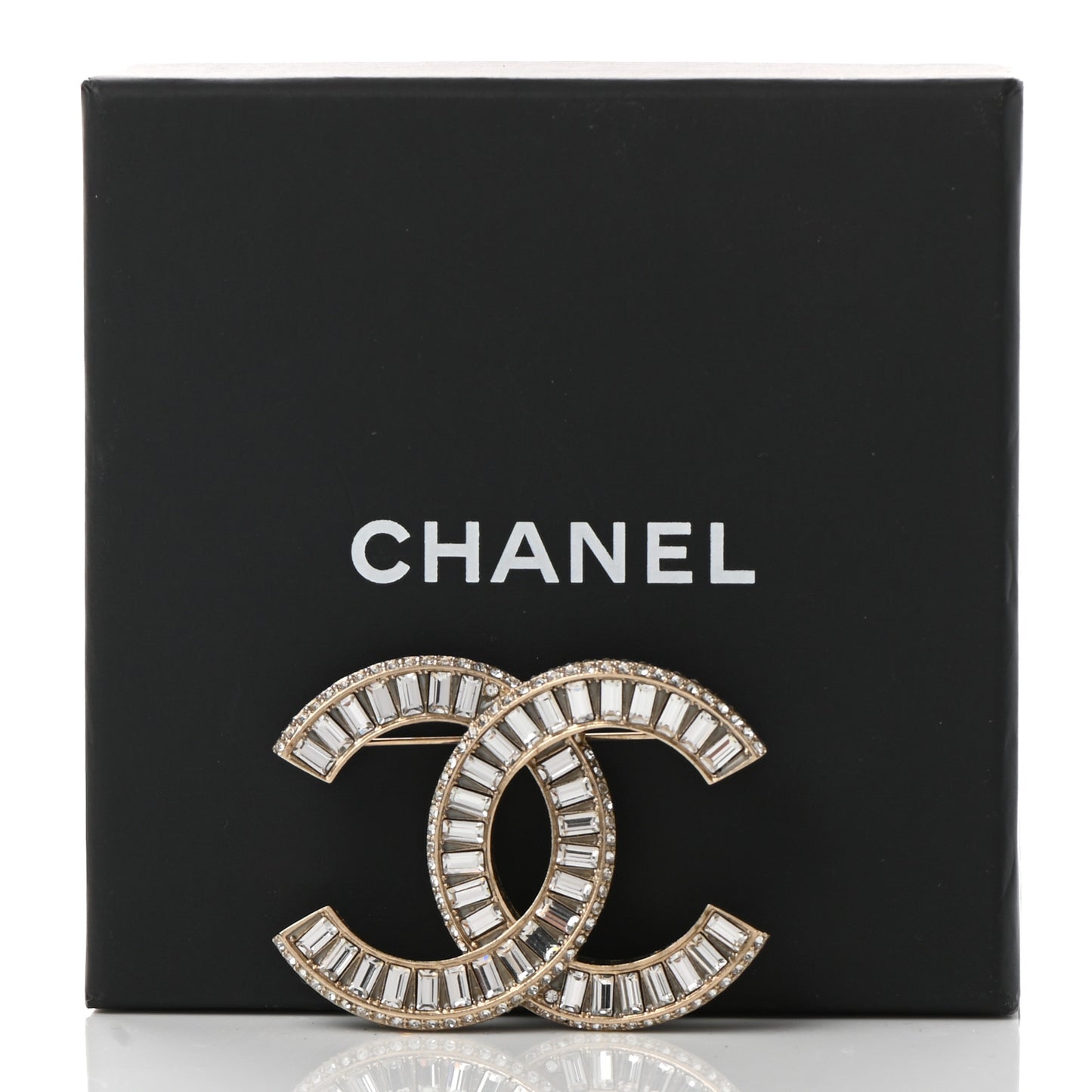 Baguette Crystal CC Brooch Gold
