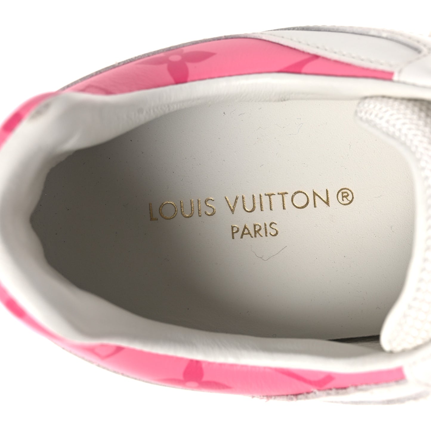 Calfskin Monogram Run Away Sneakers 38.5 White Pink