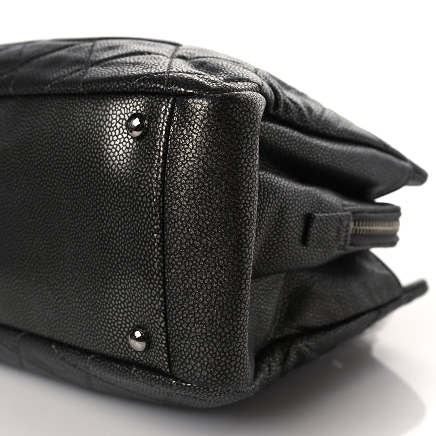 Metallic Caviar Quilted CC Tote Dark Silver