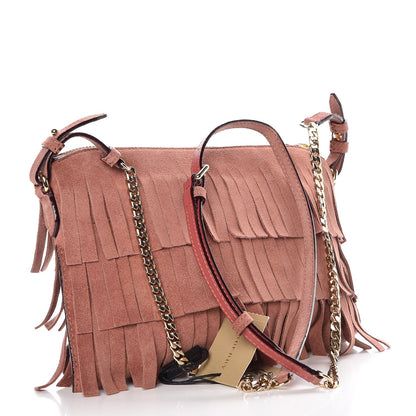 Burberry Suede Fringe Peyton Crossbody Clutch Bag Russet Pink 3 of 8