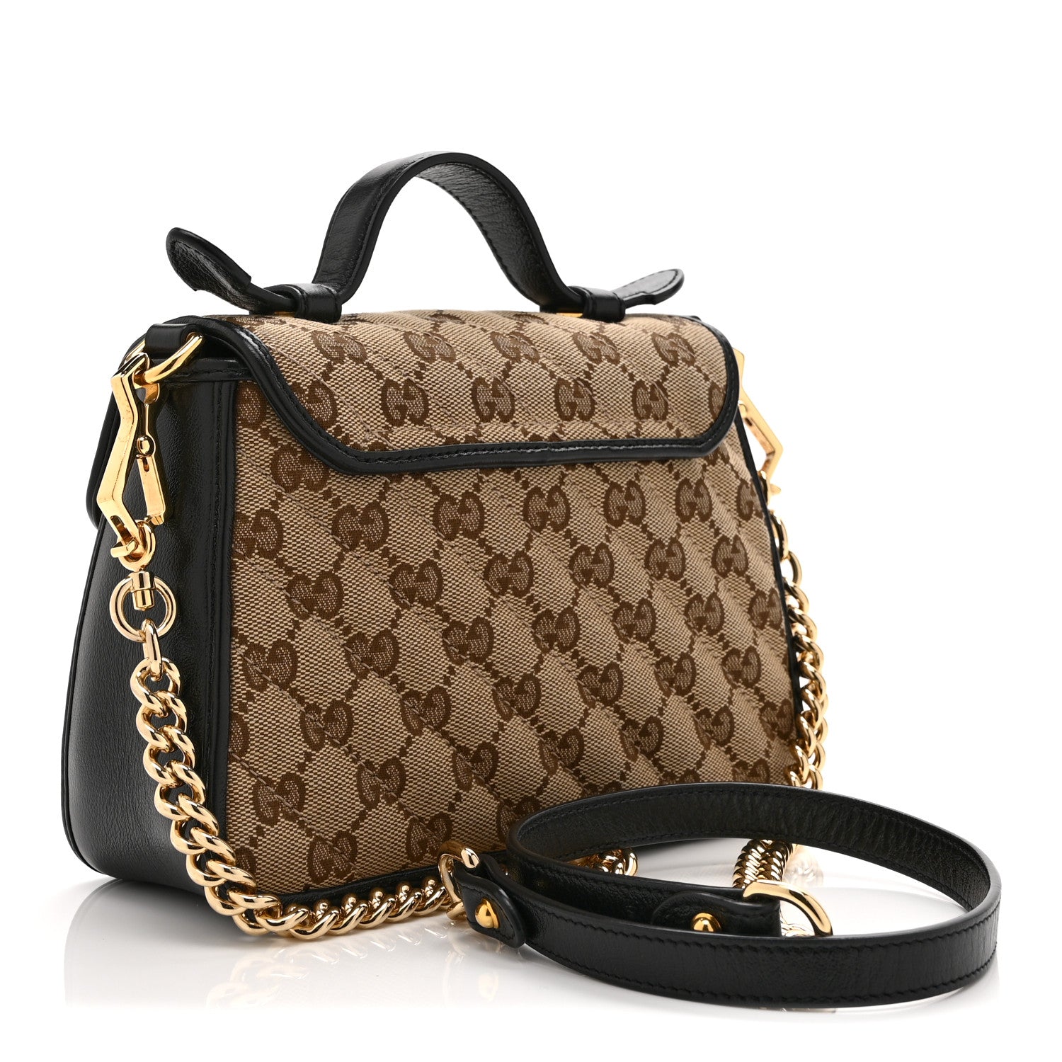 Gucci Monogram Azalea Calfskin Matelasse Diagonal Mini GG Marmont Top Handle Shoulder Bag Beige Ebony Black 3 of 11