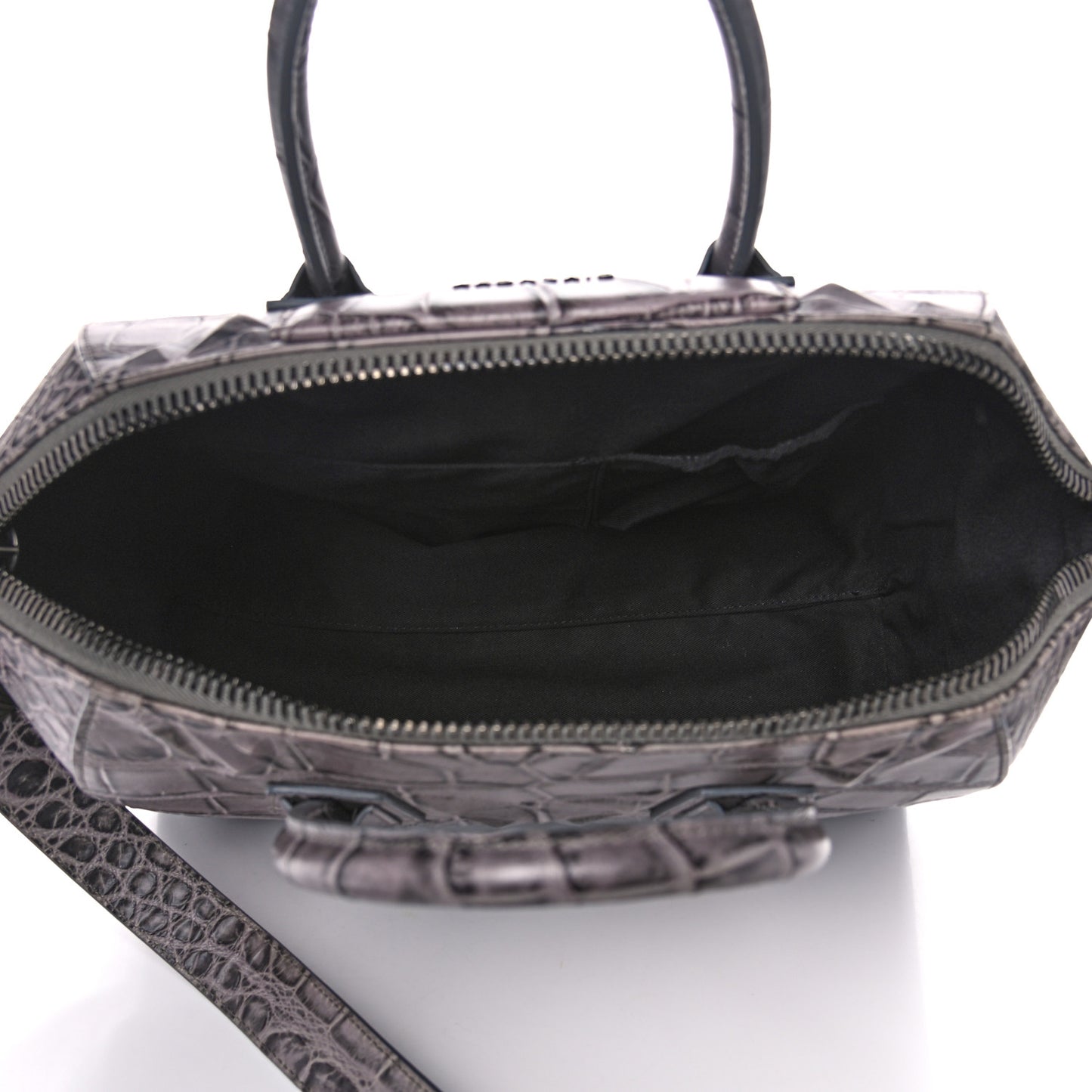 Calfskin Crocodile Embossed 3D Stud Medium Antigona Storm Grey