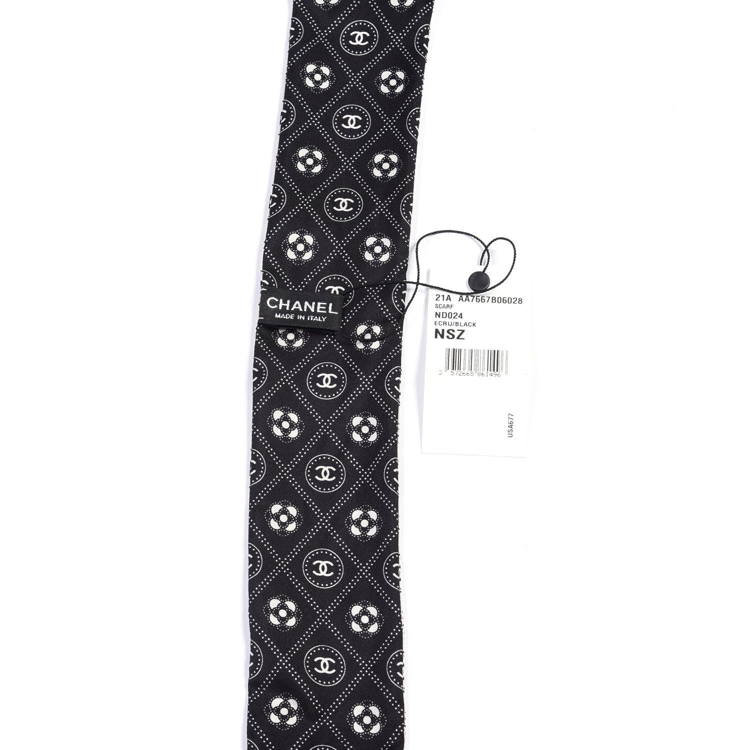 Chanel Silk CC Polka Dot Slim Bandeau Scarf Black Ecru 2 of 3