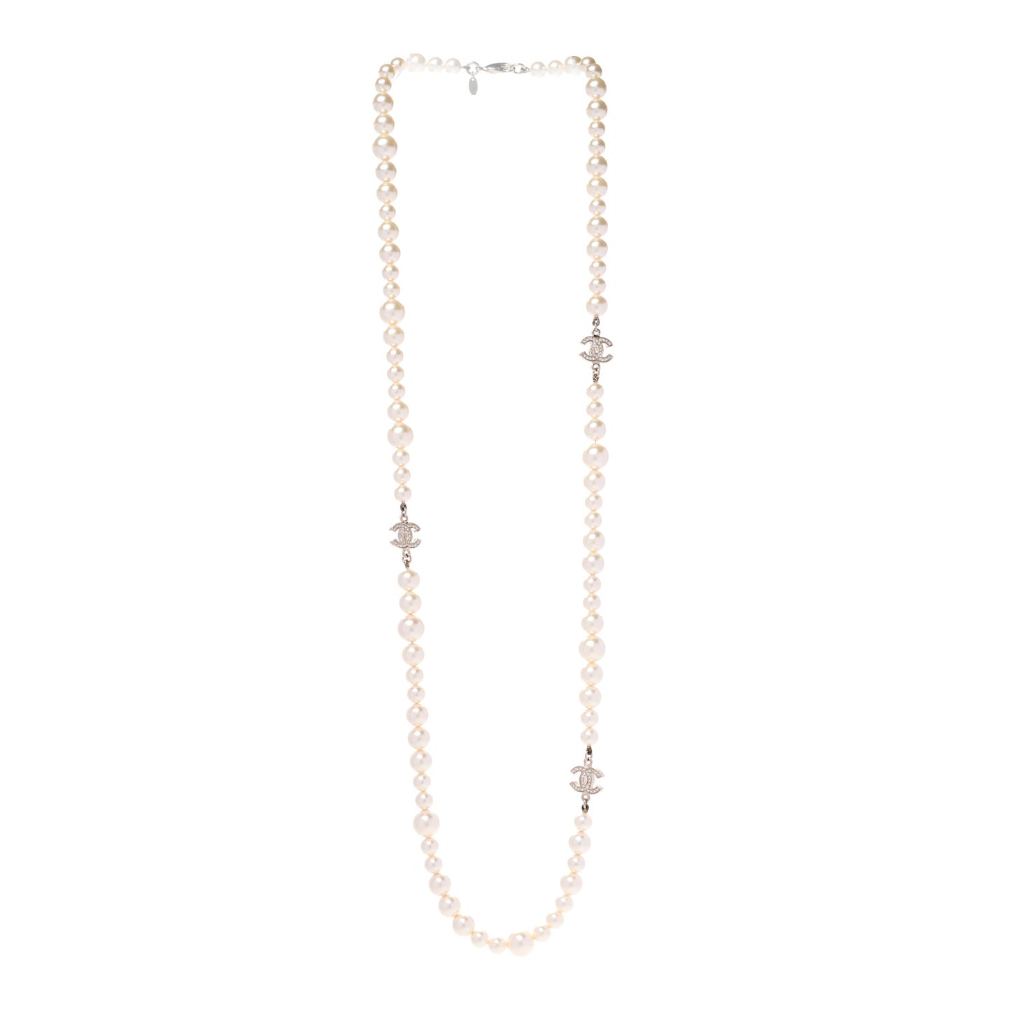 Graduated Pearl CC Long Necklace Gold