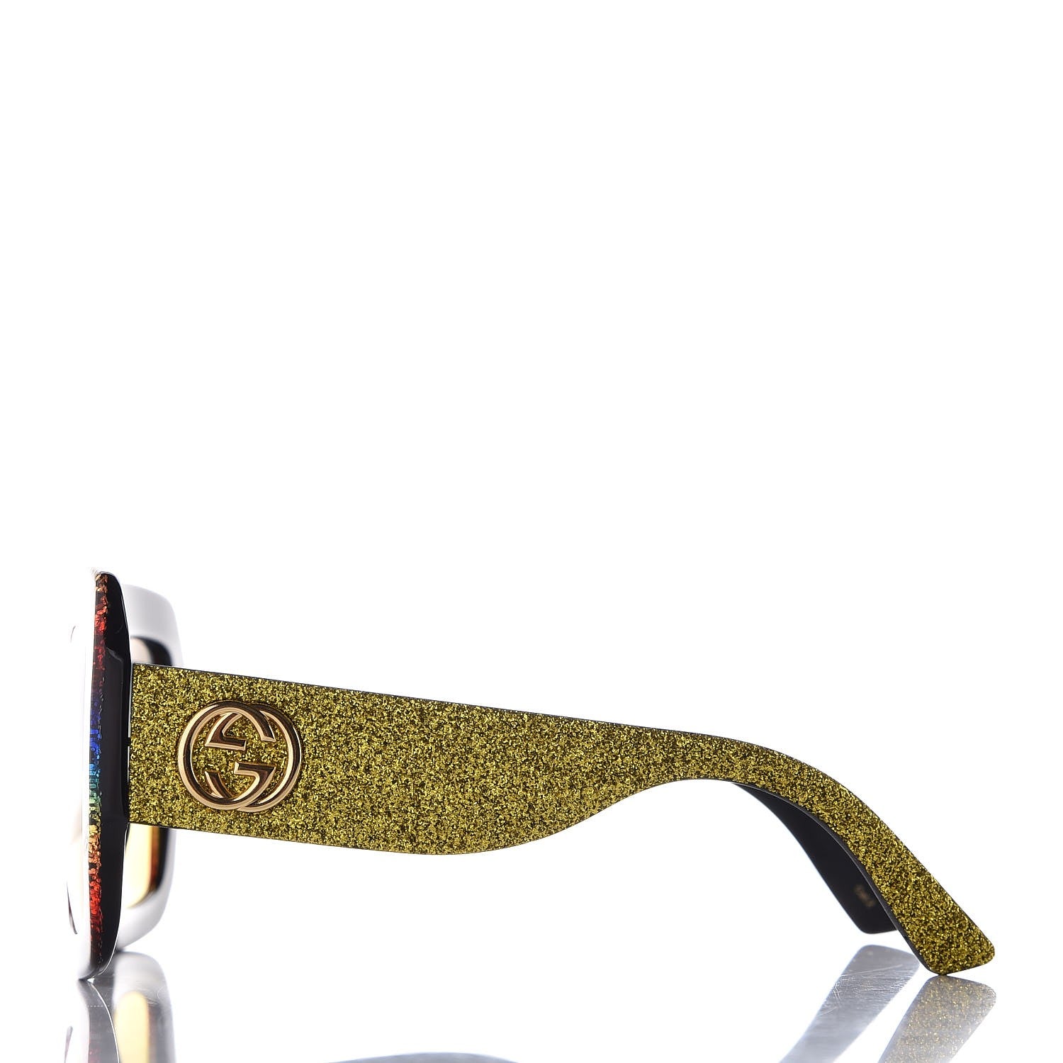 Gucci Square Frame GG0102S Sunglasses Glitter Gold Multi 3 of 9