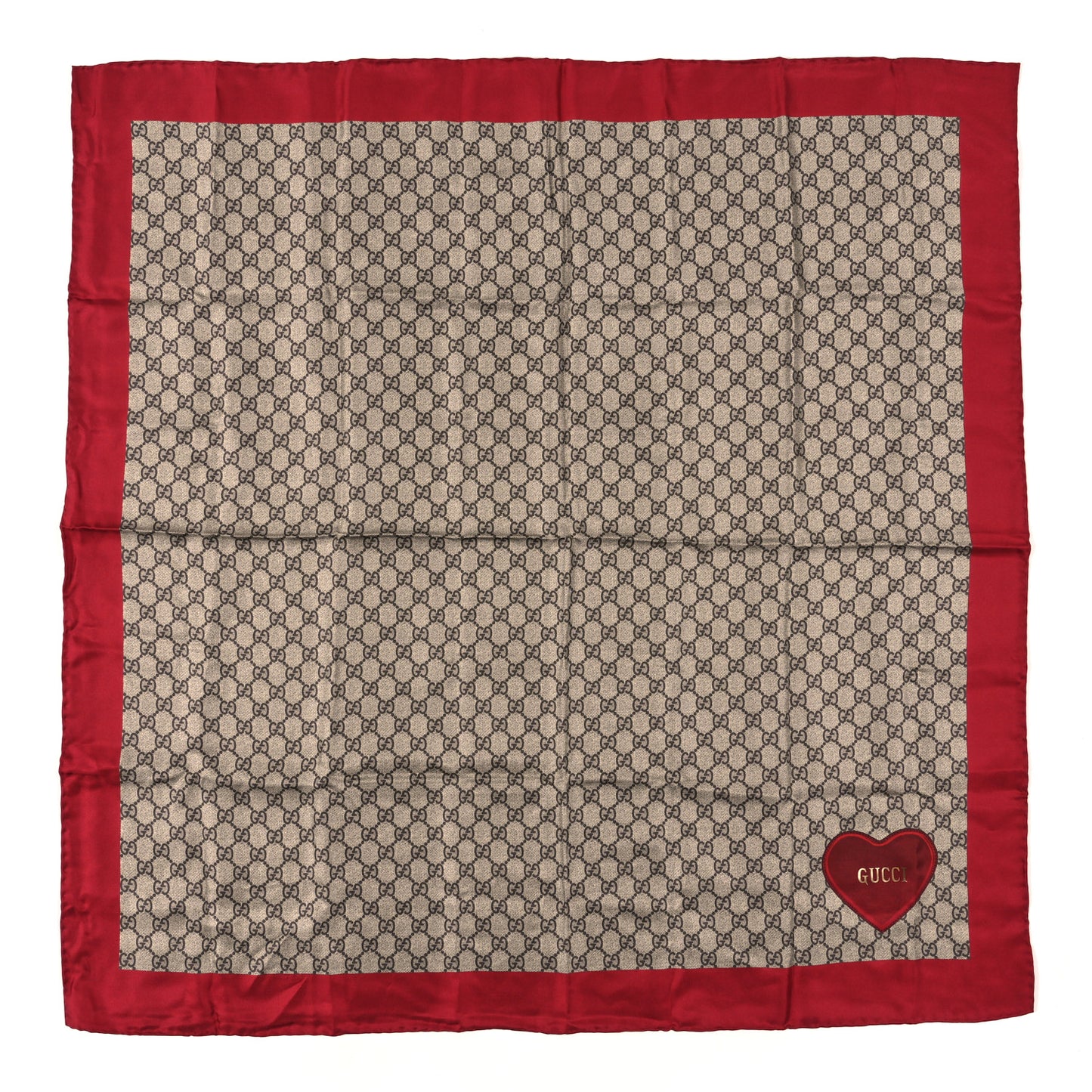 Silk GG Monogram Heart Square Scarf Beige Red