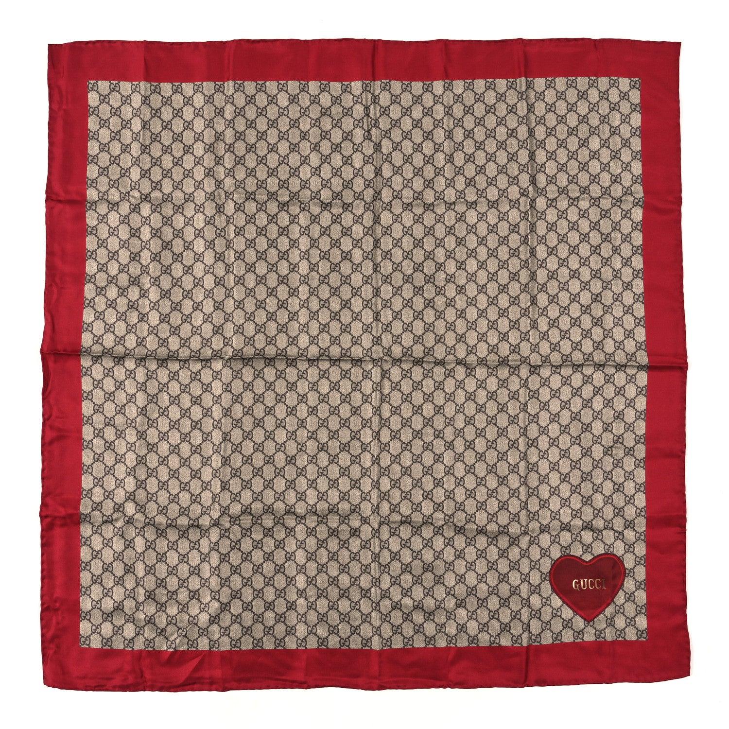 Gucci Silk GG Monogram Heart Square Scarf Beige Red 1 of 3