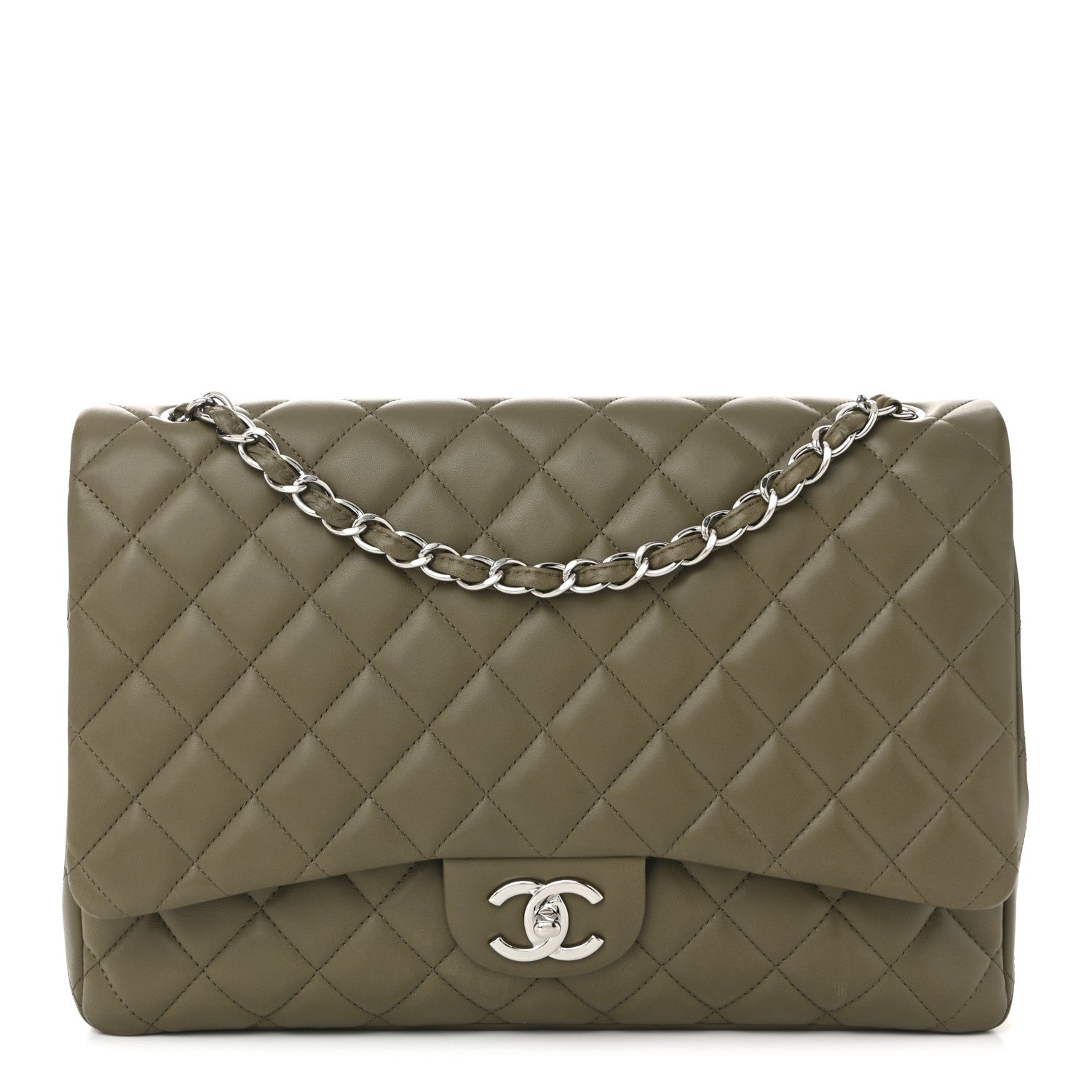 Chanel Lambskin Quilted Maxi Double Flap Green 1 of 10