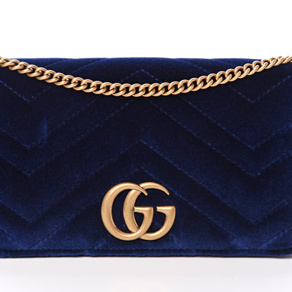 Gucci Velvet Matelasse GG Marmont Mini Bag Cobalt Blue 6 of 9