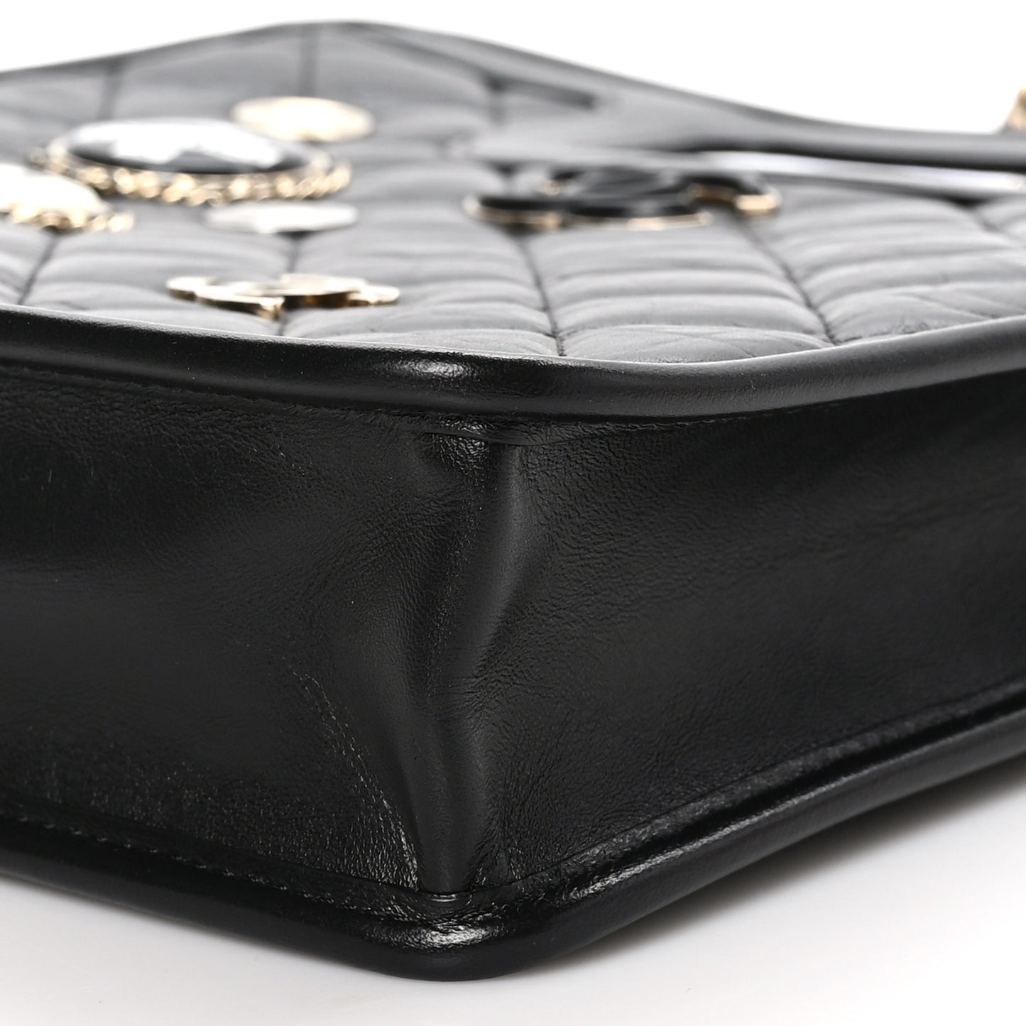 Aged Calfskin Small Charms Shopping Bag Black