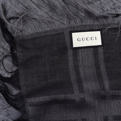 Gucci Wool Silk GG Monogram Diamante Plaid Surviee Shawl Graphite Black 6 of 8