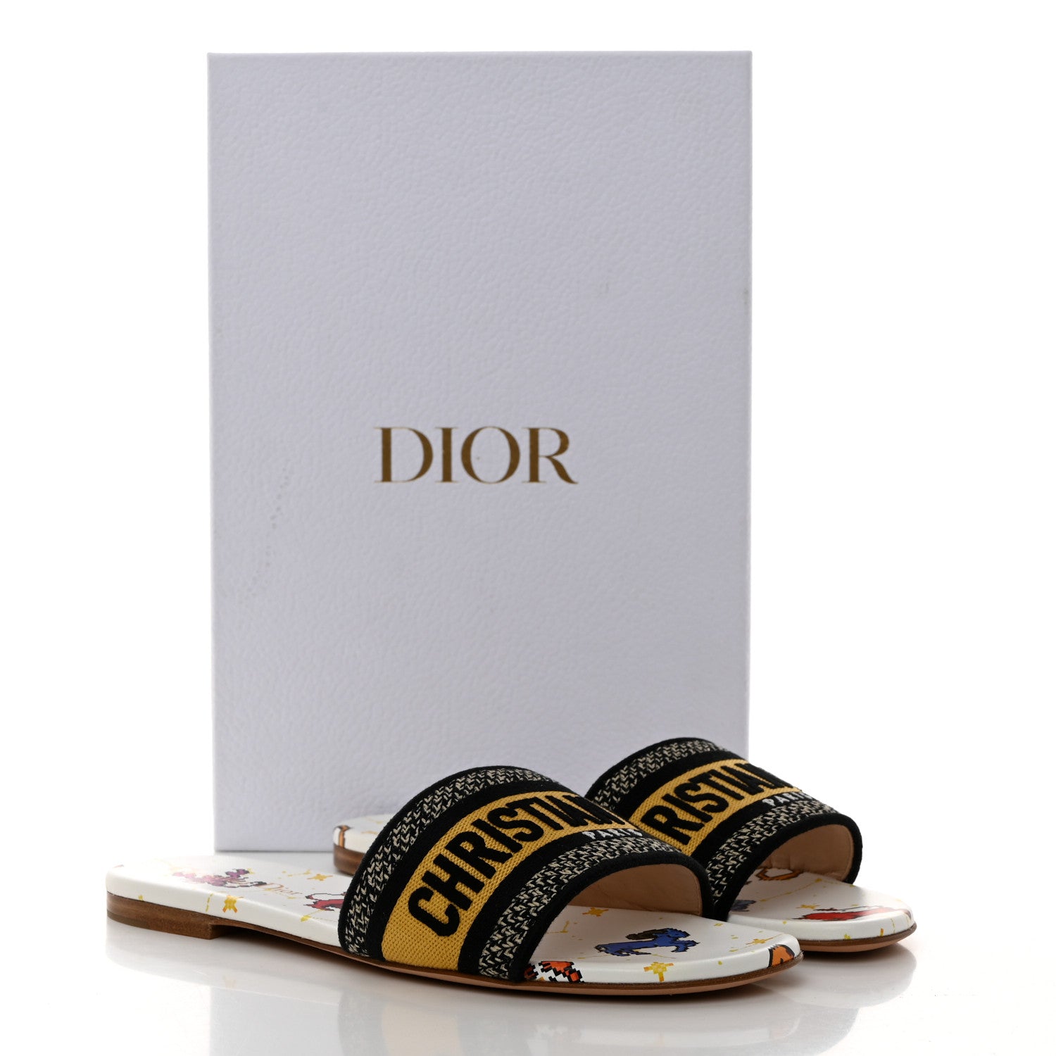 Christian Dior Canvas Embroidered Zodiac Mules Slide Sandals 38