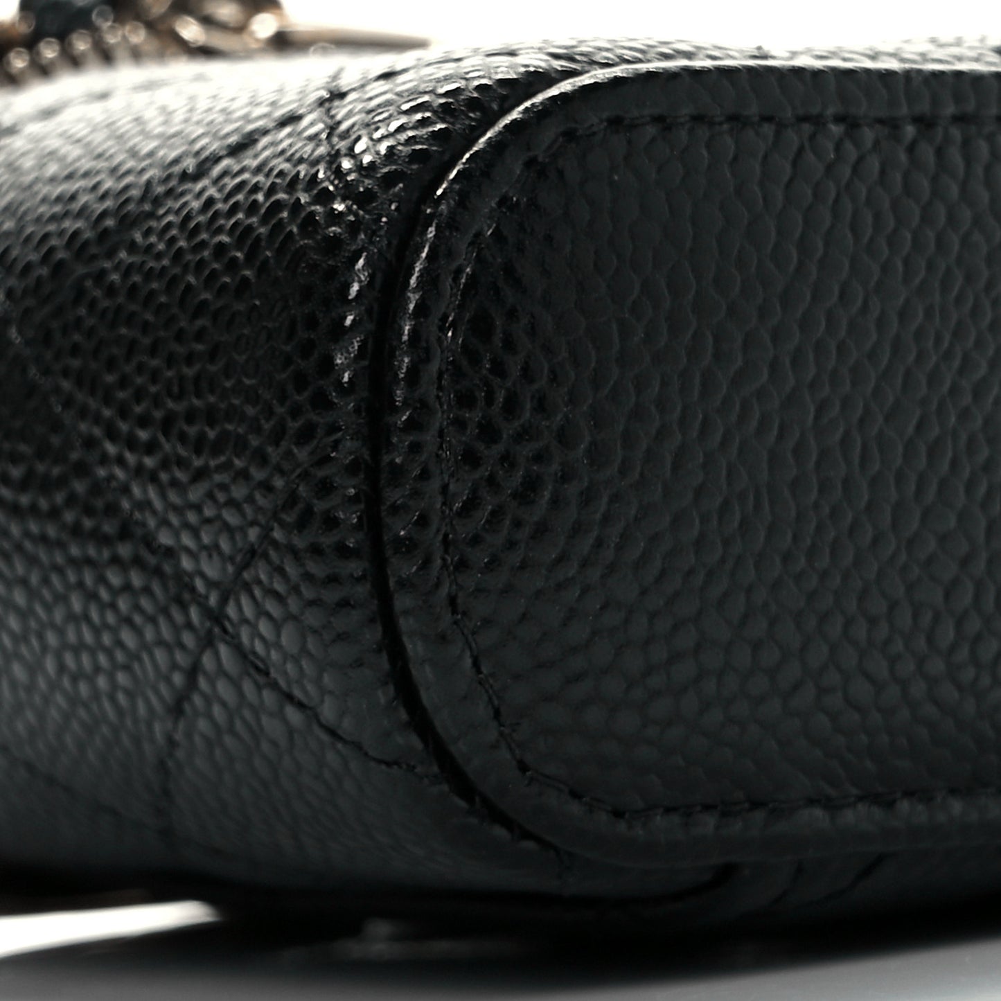 Caviar Quilted Small Handle With Care Vanity Case With Chain Black