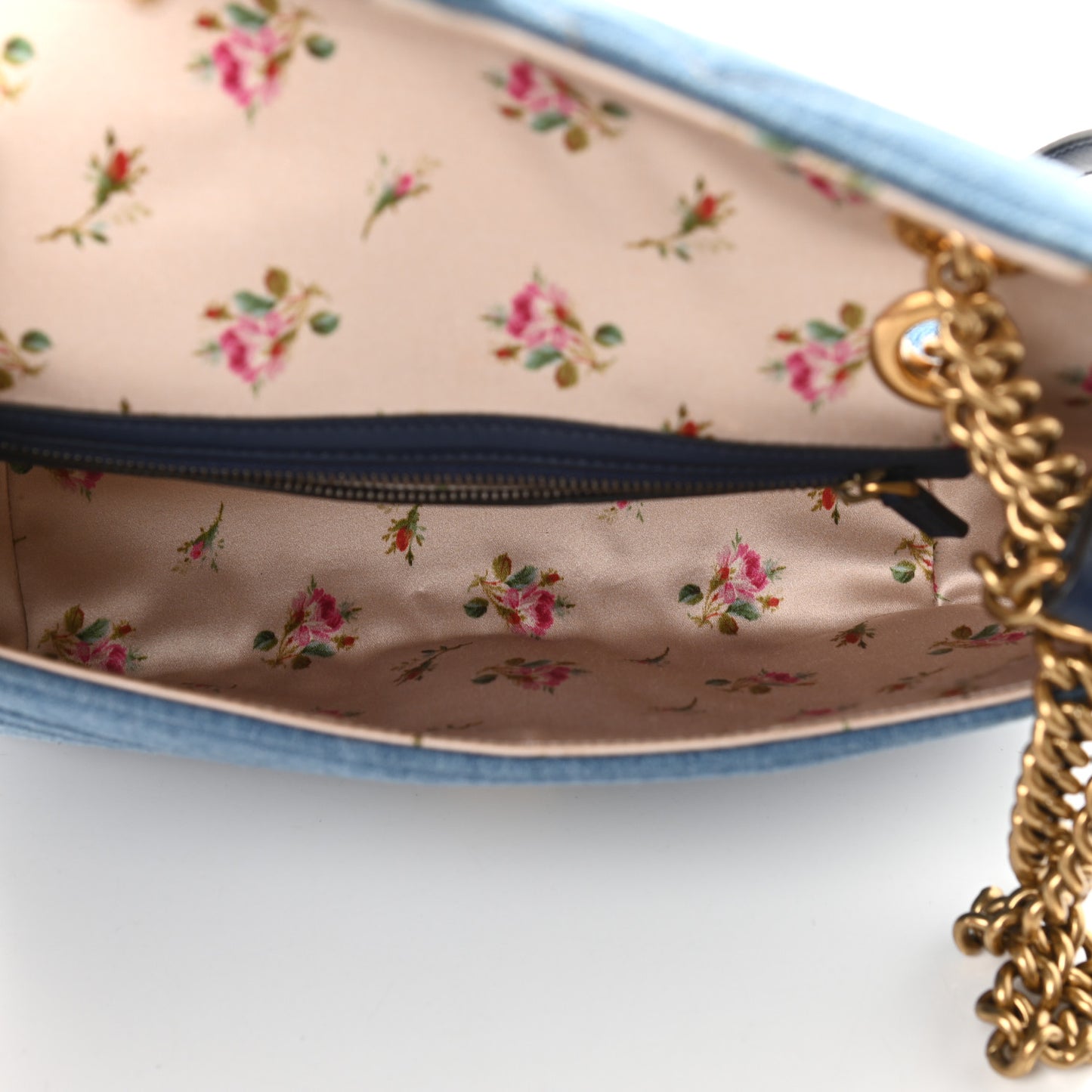 Denim Matelasse Small Pearly GG Marmont Shoulder Bag Blue