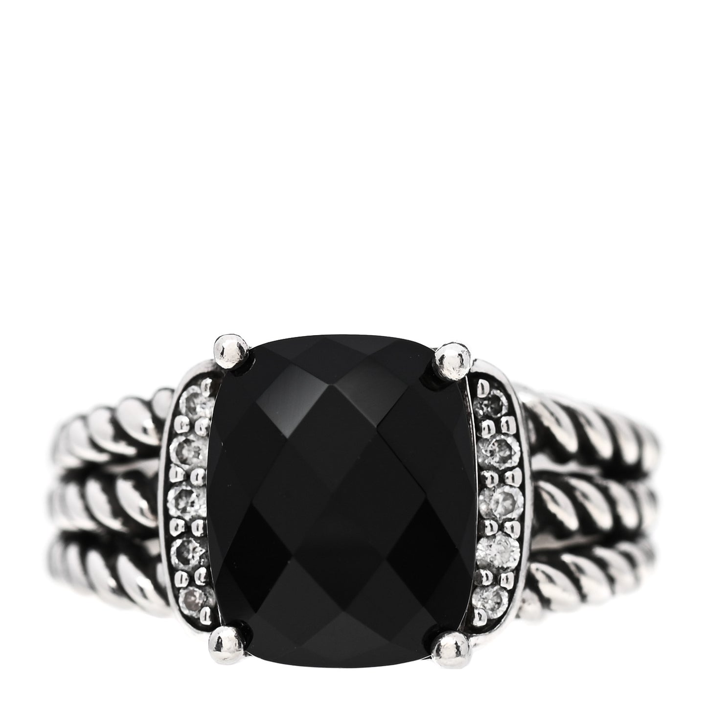 Sterling Silver Diamond Black Onyx 10mm Petite Wheaton Ring 49 4.75