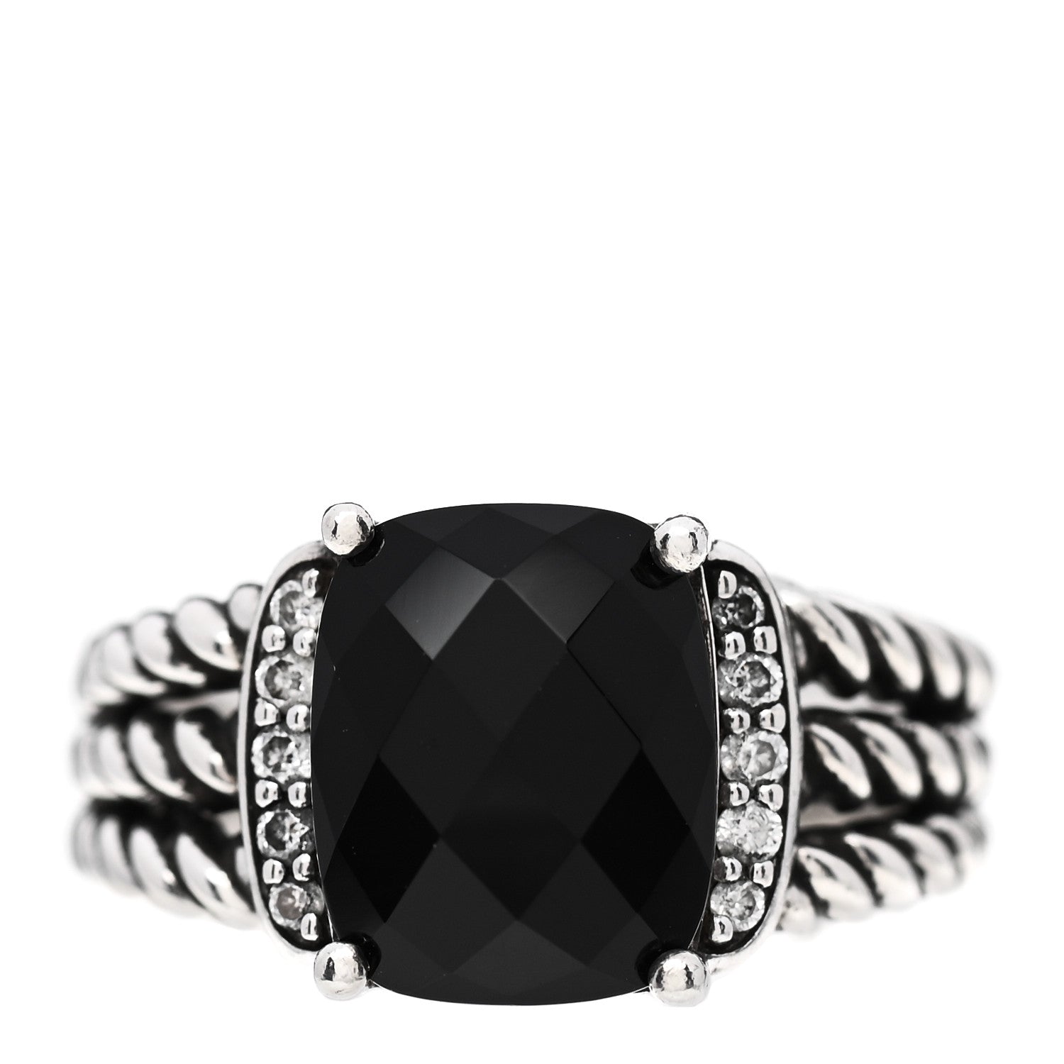 David Yurman Sterling Silver Diamond Black Onyx 10mm Petite Wheaton Ring 49 4.75 1 of 5