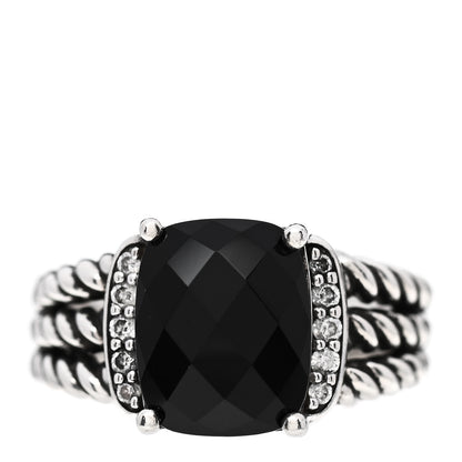 David Yurman Sterling Silver Diamond Black Onyx 10mm Petite Wheaton Ring 49 4.75 1 of 5