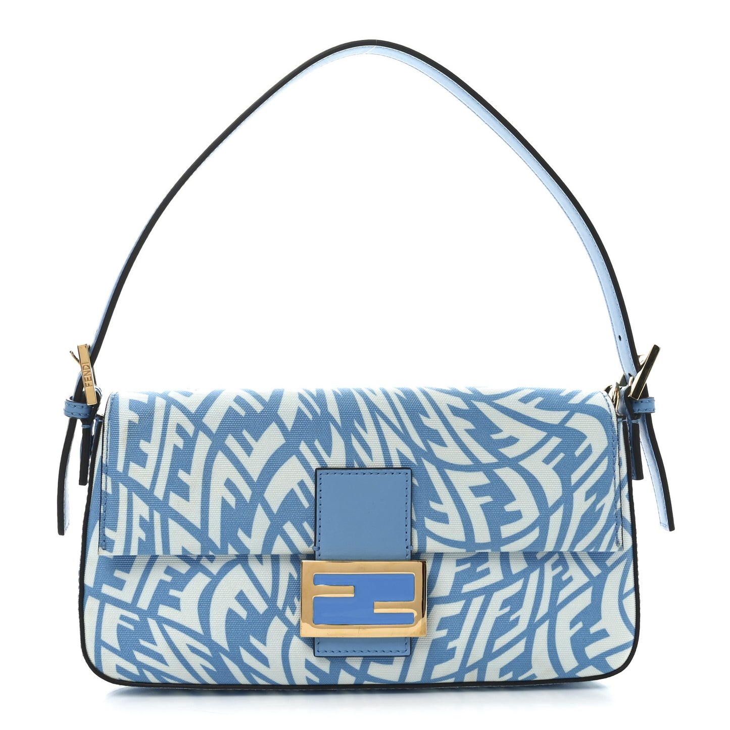 X SARAH COLEMAN Glazed Canvas Vitello King FF Vertigo Baguette 1997 Cyber Blue White