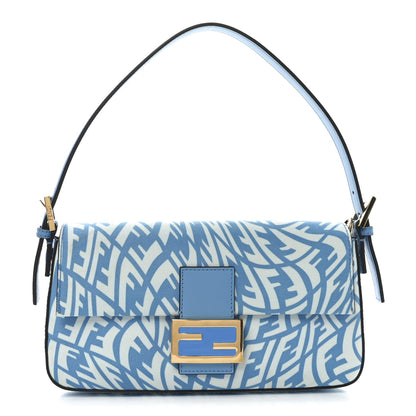 Fendi X SARAH COLEMAN Glazed Canvas Vitello King FF Vertigo Baguette 1997 Cyber Blue White 1 of 10