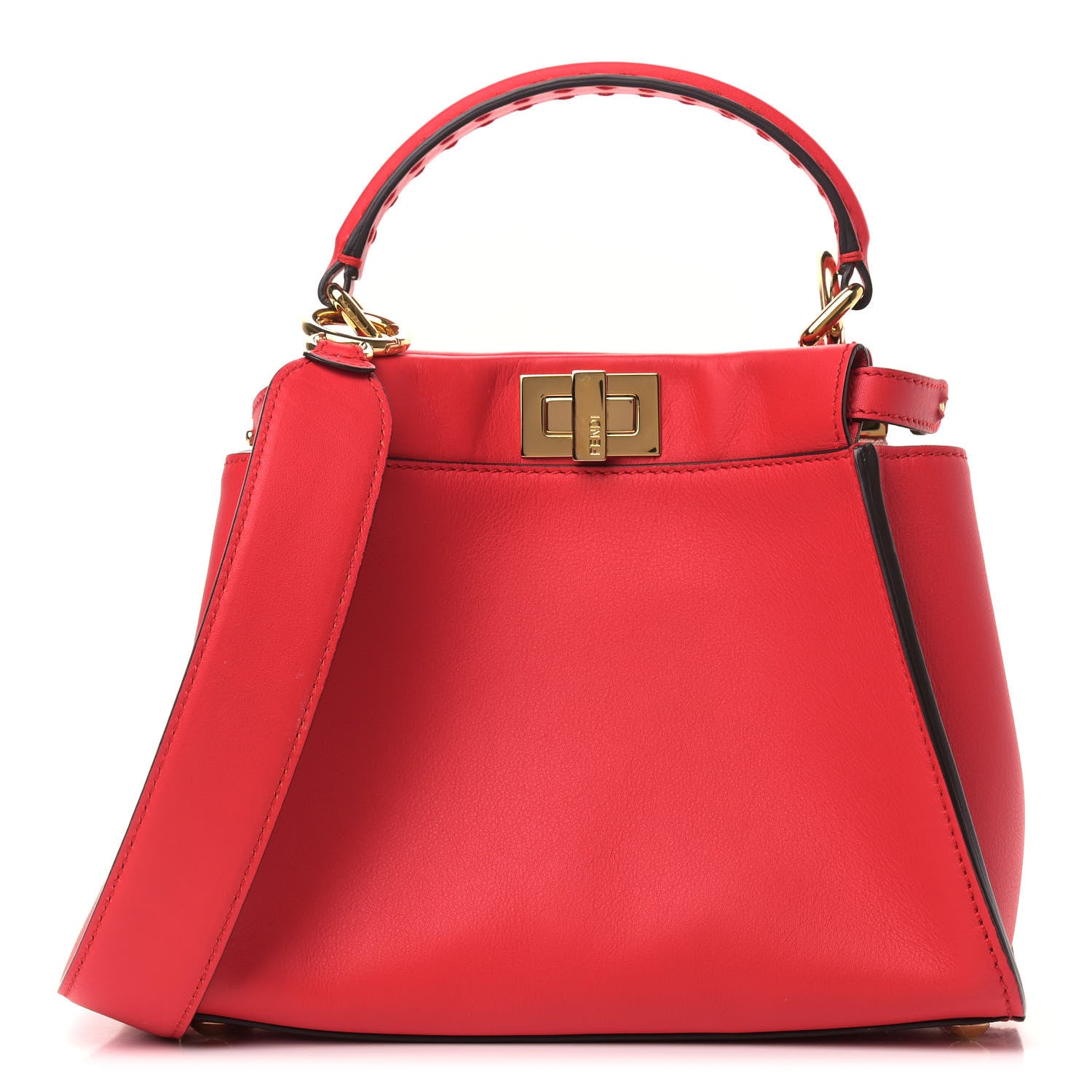 Fendi Vitello Seta Canvas FF Embroidered Mini Peekaboo Iconic Satchel Rosso Cardinale Multicolor 1 of 8