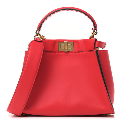 Fendi Vitello Seta Canvas FF Embroidered Mini Peekaboo Iconic Satchel Rosso Cardinale Multicolor 1 of 8