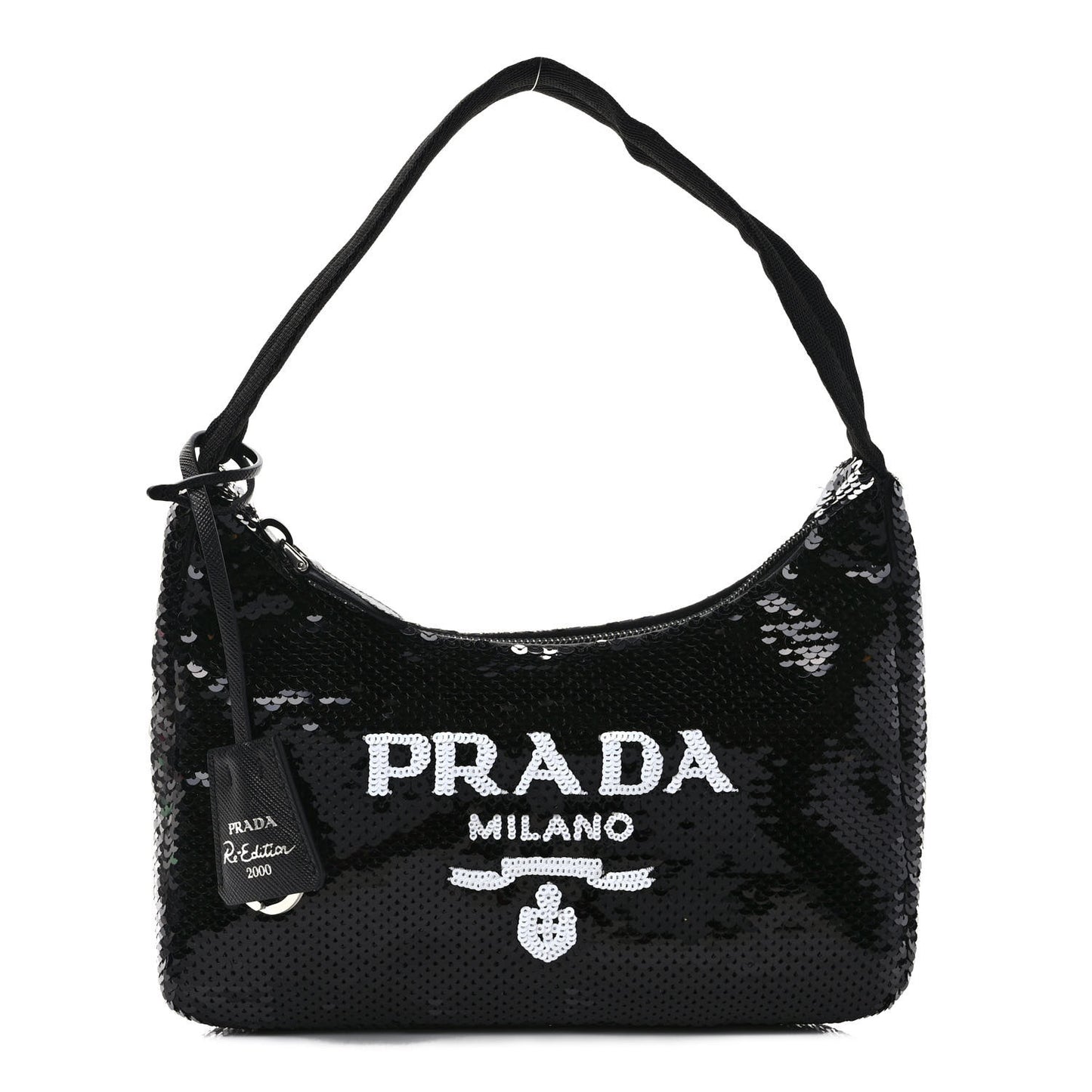 Paillettes Sequin Mini Re-Edition 2000 Bag Black White