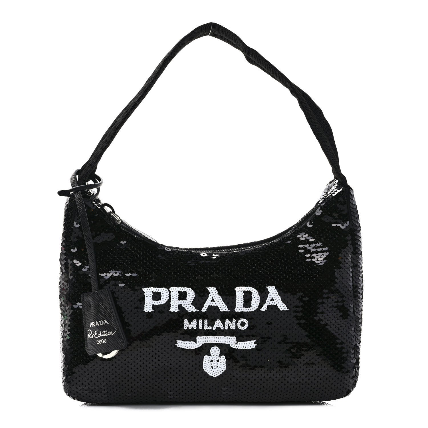 Prada Paillettes Sequin Mini Re-Edition 2000 Bag Black White 1 of 10